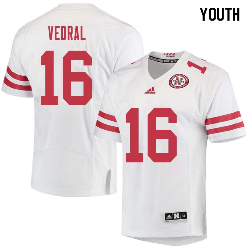 Youth #16 Noah Vedral Nebraska Cornhuskers College Football Jerseys Sale-White - Click Image to Close